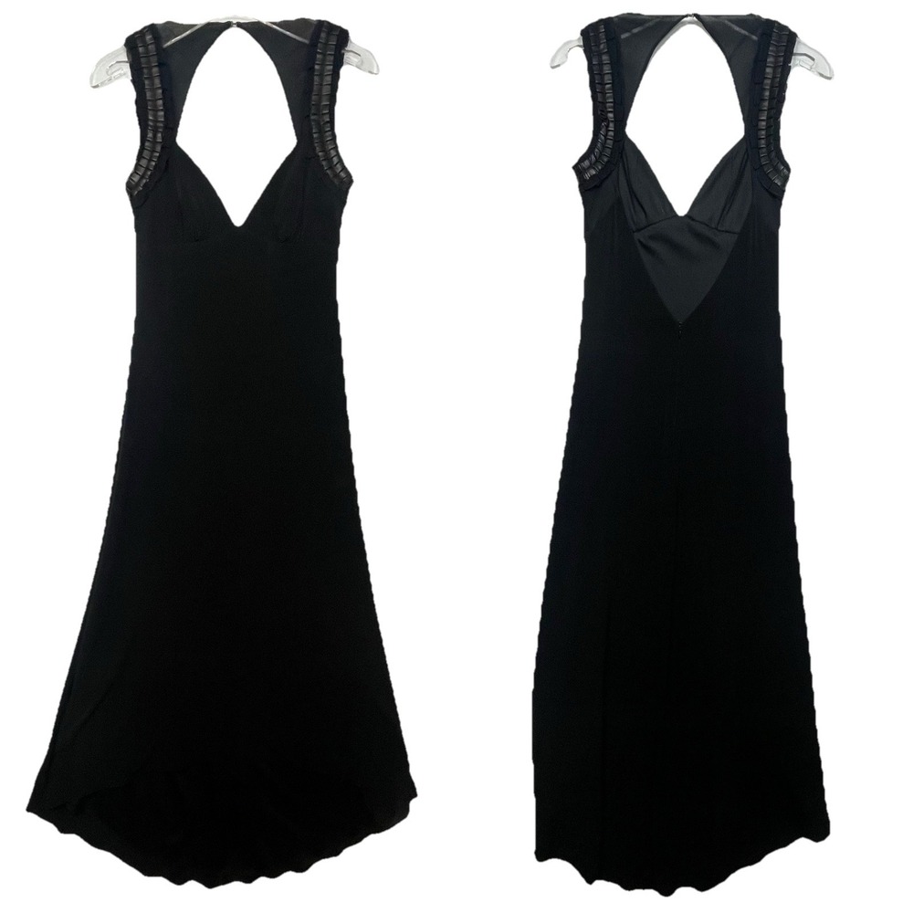 Laundry‎ Shelli Segal Womens Sz 4 Vintage Black Maxi Plunge Back Hi-Low V-Neck